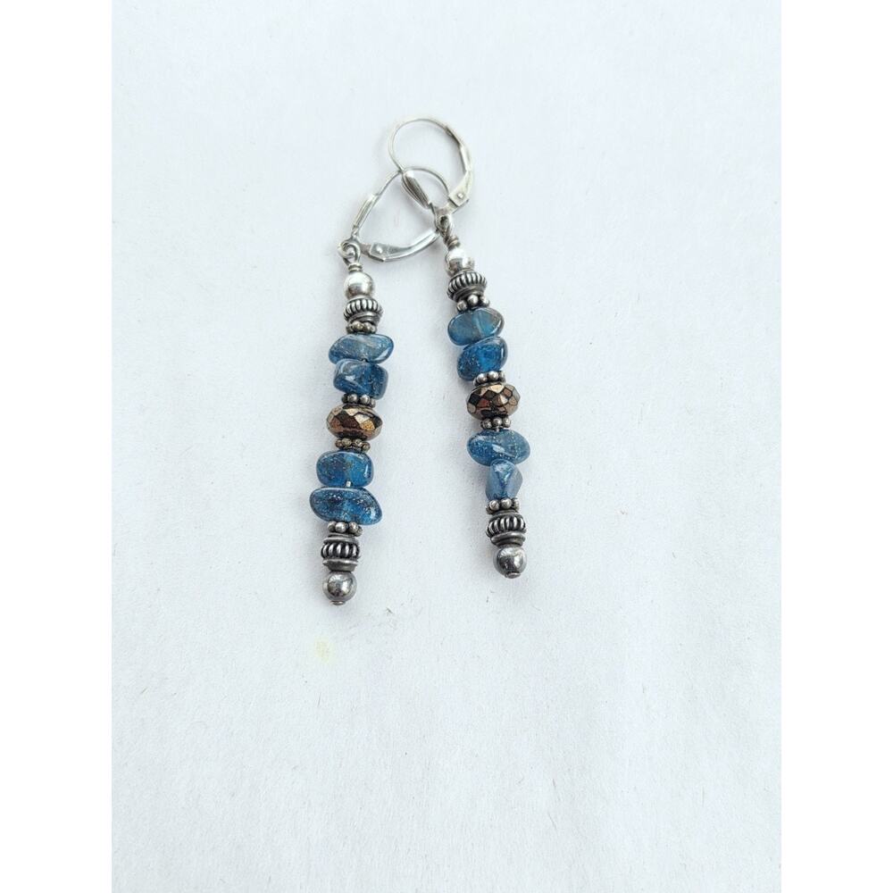 Artisan Sterling Silver 925 Dangle Earrings Blue Kyanite Stone Stamped Boho